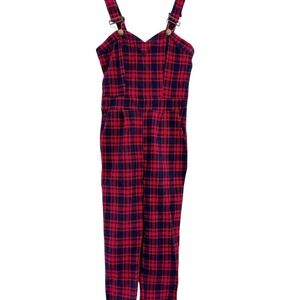 Jawbreaker Plaid Overalls Women's Small Red & Navy Grunge Alternative Punk 90s